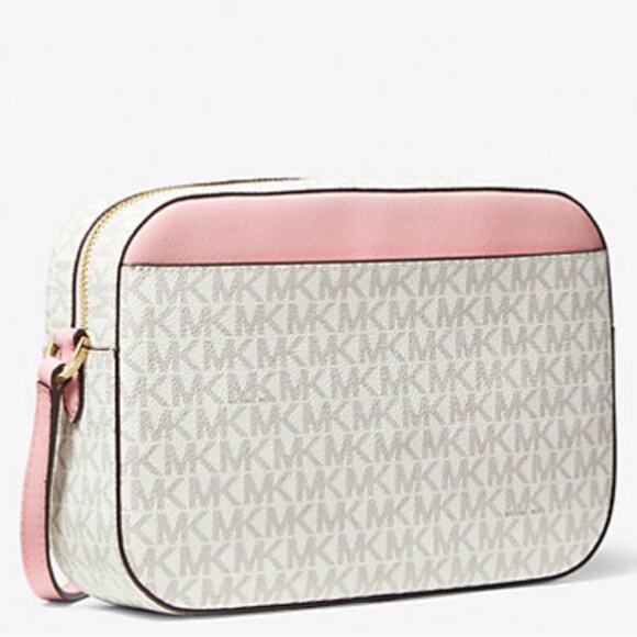 MICHAEL Kors Pink /White Jet Set Large Logo Crossbody Bag NWT - Picture 3 of 7